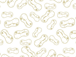 A seamless vector-style pattern featuring hand-drawn peanuts in shells, illustrated with simple brown line art on a white background. This fun and organic design is ideal for food packaging