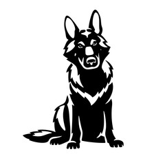 German Shepherd Dog silhouette icon. Sitting wolf black logo vector illustration