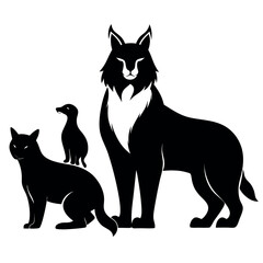 Black silhouette design of lynxes and a badger