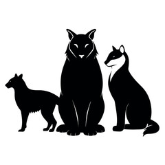 Black silhouette design of lynxes and a badger