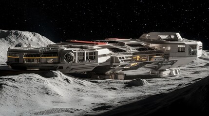 Spaceship landed on the moon in the outer space, a sci-fi dream.