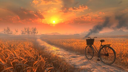 Fototapeta premium Abandoned bicycles in the sunset glow