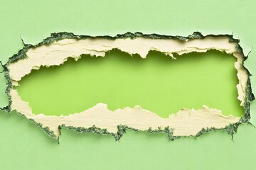 Fototapeta premium Torn Green Paper Texture Background Ripped Hole Grunge Abstract Design