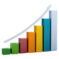 Colorful Bar Graph Display with Ascending Trend for Business Analytics, isolated on transparent background.