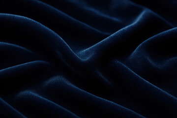 Obraz premium Deep blue velvet fabric draped elegantly, showcasing rich texture and soft sheen, creating a luxurious atmosphere ideal for fashion and interior design applications