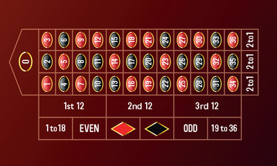 Roulette table. European roulette table. Vector illustration.