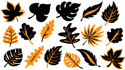 set of silhouettes of various leaves vector