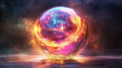 A glowing, vibrant orb with cosmic energy, radiating light and magic.