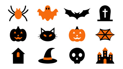 set of halloween icon vector on tranparent background