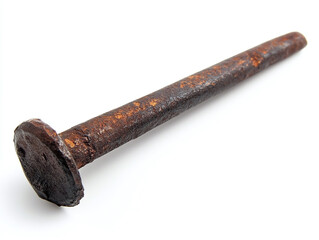 A blacksmith-forged nail, isolated on a clean white background, with a pointed end and smooth shaft, no shadow.