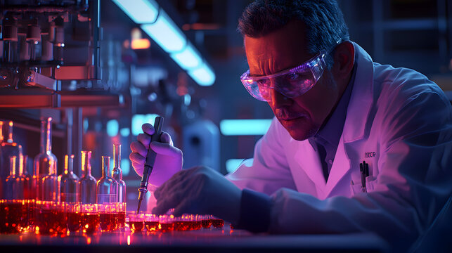health care researcher working medical science laboratory technology experimental scoop chemistry
