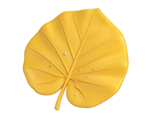 A vibrant yellow leaf, 3D rendered, with small white dots