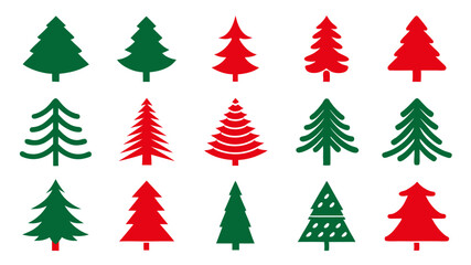 Obraz premium set of red and green christmas tree vector.