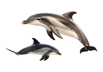 Fototapeta premium Two dolphins are jumping isolated on transparent background