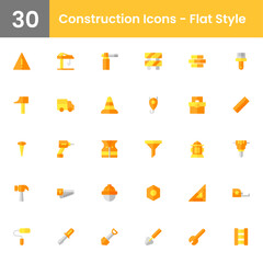 Construction Icons - Flat Style, Filled Line Style, Construction icons set. Home repair tools outline icons collection. Construction tools, builders and equipment symbols. stock vector.
