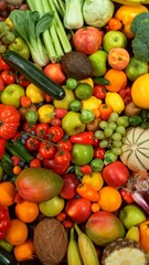 Different Types of Fresh Fruit and Vegetables on a Pile , Close-up