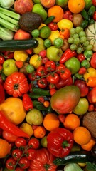 Different Types of Fresh Fruit and Vegetables on a Pile , Close-up