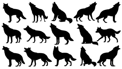 Set of wolf silhouette design big pack of illustration