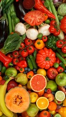 Different Types of Fresh Fruit and Vegetables on a Pile , Close-up