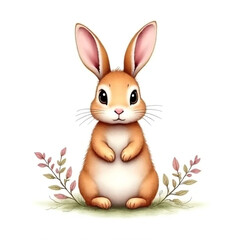 Adorable Cartoon Rabbit with Delicate Floral Accents