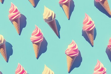 Ice cream cones in a pastel pattern