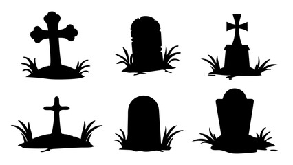 Set of grave tomb silhouette vector design big pack of illustration