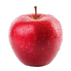 A vibrant red apple, glistening with water droplets, is shown in close-up