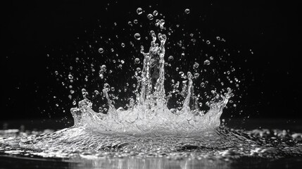 Monochrome Water Crown - Kinetic Water Dynamics in High Contrast Black & White with Crystal Droplet Accents for Fine Art Photography