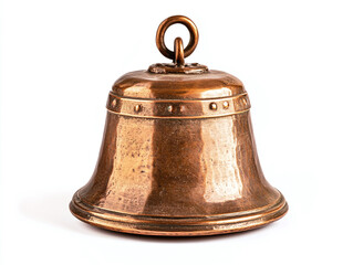 A hand-forged copper bell, isolated on a clean white background, with a shiny finish and no shadow.