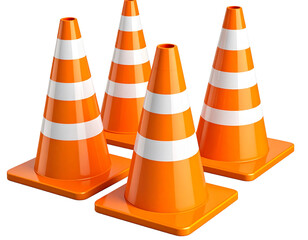 sometric Traffic Cone Icons in Bright Orange, Transparent PNG