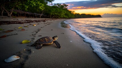 Sunrise Turtle on Tropical Beach