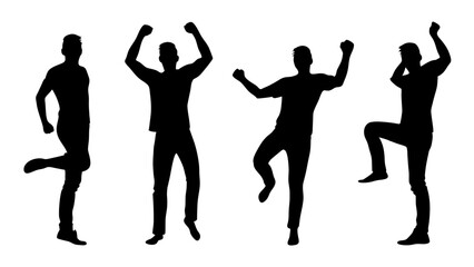 Silhouettes Happy Men Silhouettes Success Happy Emotion Win Collection Jump Celebration Vector Illustration