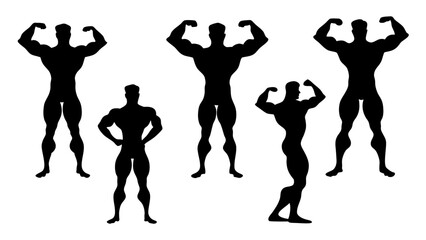 set of silhouette of bodybuilders vector