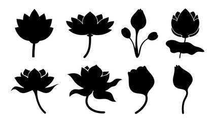 set of lotus flowers silhouette icon