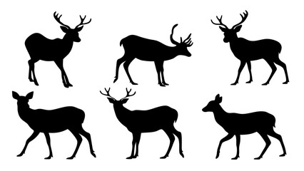 set of deer silhouette design vector art illustration