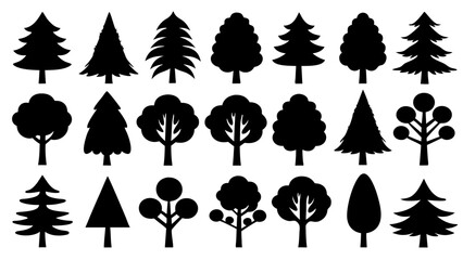 Big set of  trees silhouette collection