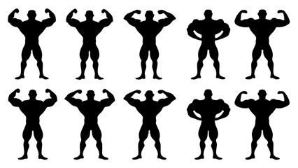 set of silhouette of bodybuilders vector