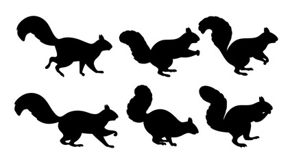 Naklejka premium Group of running squirrel silhouette icon vector