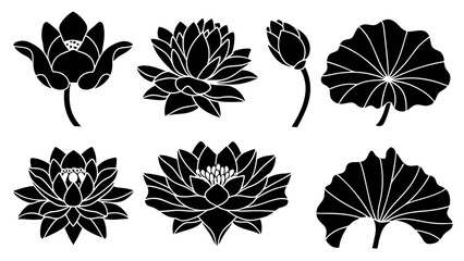 set of lotus flowers silhouette icon