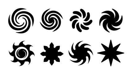 set of swirl and spiral decorative silhouette vector
