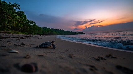 Sunset Turtle Release: A Baby Sea Turtle's Journey to the Ocean