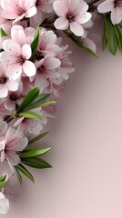 Obraz premium Vibrant pink flowers create an elegant border against a soft pink backdrop, offering versatile space for text or additional design elements