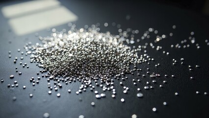 Shiny Silver Beads on Textured Black Surface with Shadows