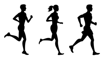 set of running people silhouette vector on tranparent background.