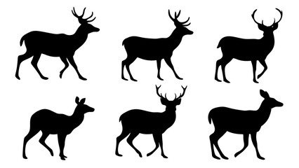 set of deer silhouette design vector art illustration