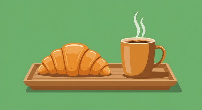 croissant and coffee on tray clip art preview