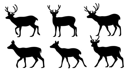 set of deer silhouette design vector art illustration