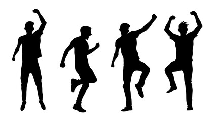 Silhouettes Happy Men Silhouettes Success Happy Emotion Win Collection Jump Celebration Vector Illustration
