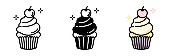 Cupcake is a small, frosted cake served individually, often topped with sprinkles or birthday candles.