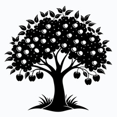 Ripe Cherry Tree Sketch silhouette vector black on white background